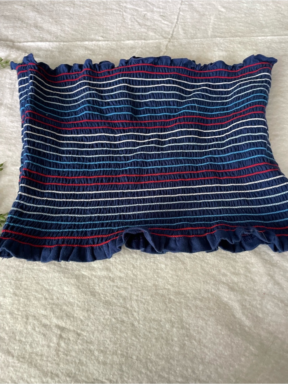 Arizona Jean Company Navy Striped Smocked Tube Crop Top - Picture 2 of 3